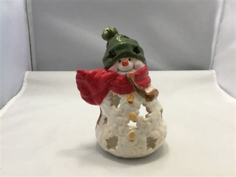 Hallmark Ceramic Snowman Tea Light Candle Holder Jan Karon Ebay