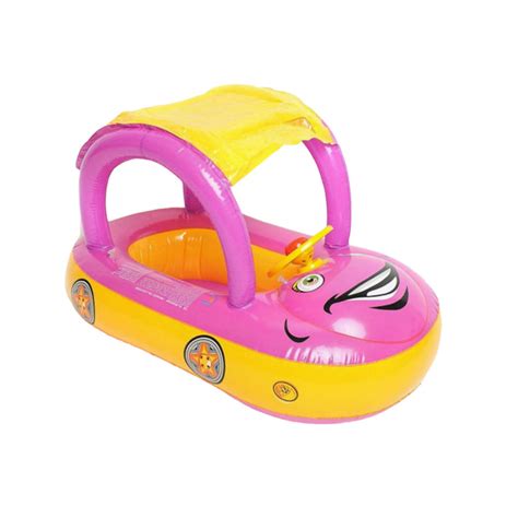 Baby Pool Float With Canopy Car Shaped Inflatable Swim Float Boat With