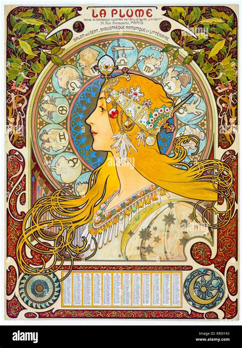 Zodiac La Plume 1896 1897 Alphonse Mucha El Art Nouveau Impresión