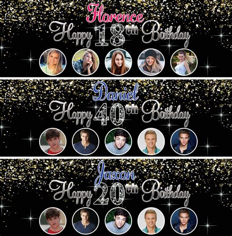 2 Personalised Birthday Banners Photo Silver Glitter Adults Etsy Uk