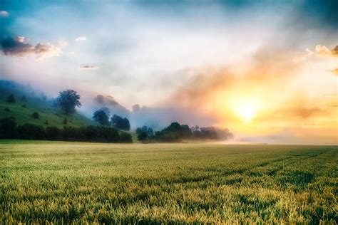 Colorful Surreal Sunrise At The Misty Foggy Meadow Photograph By