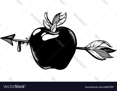 Hand Drawn Of Apple With Arrow Tattoo Artwork Vector Image