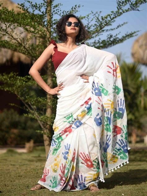 Holi Festive Saree Chanderi Linen Cotton Fabric Festival Wear Colourful