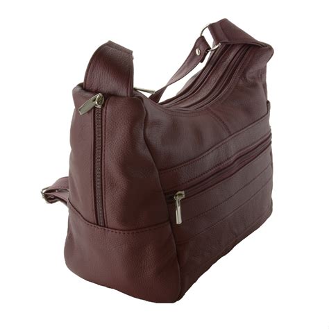 Women S Genuine Leather Purse Mid Size Multiple Pocket Shoulder Bag