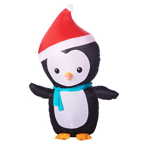 Inflatable Penguin W Santa Hat 4 Outdoor Christmas Yard