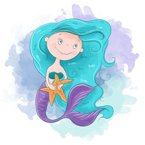 Cute Cartoon Mermaid Girl Vector Illustration Vector Illustration