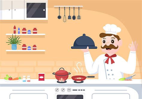 Professional Chef Cartoon Character Cooking Illustration With Different