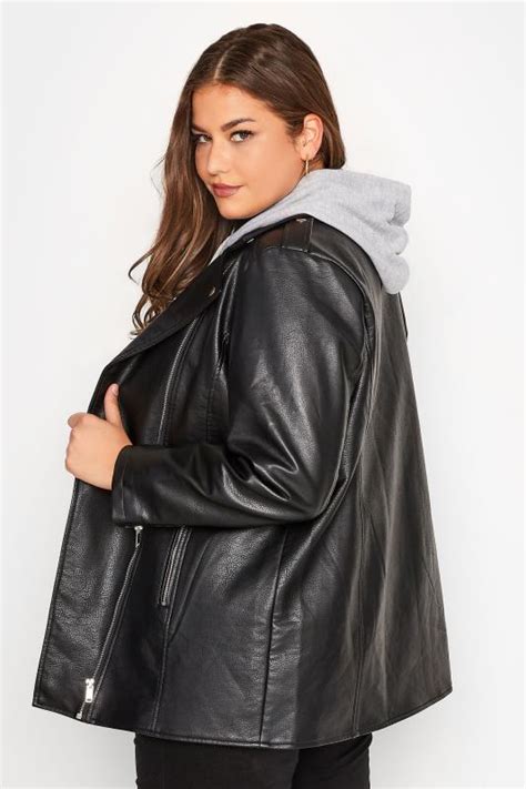 Plus Size Black Faux Leather Longline Biker Jacket Yours Clothing
