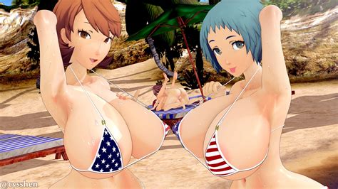 rule 34 1futa 3d 3d artwork 3girls alternate breast size american flag bikini atlus balls