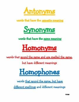 Antonyms, Synonyms, Homonyms, Homophones by Teacher AMC | TpT