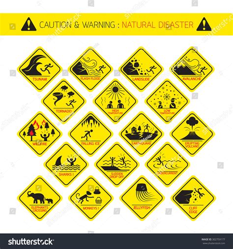 Natural Disaster Warning Signs Caution Danger Stock Vector Royalty