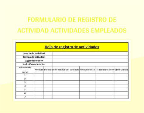 Plantilla De Excel Formulario De Registro De Actividad Actividades