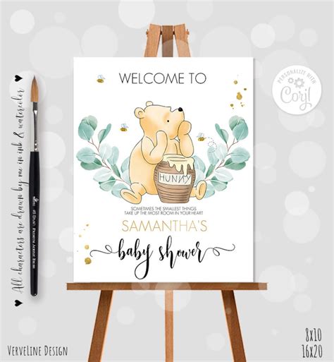 Editable Welcome Sign Classic Winnie The Pooh Baby Shower Eucalyptus