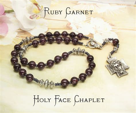 Holy Face Chaplet With Chunky Ruby Garnet 8mm Beads And