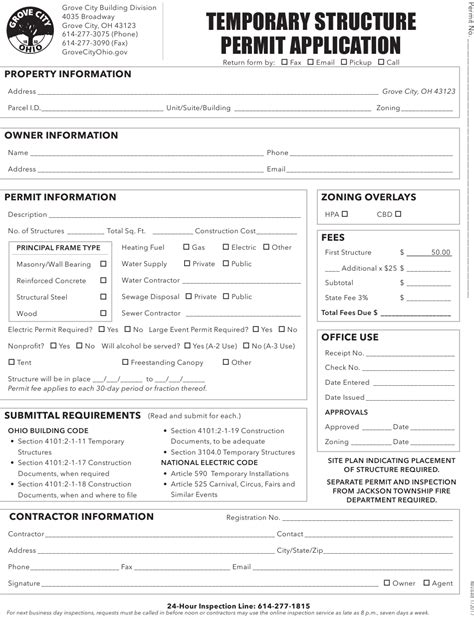 Grove City Ohio Temporary Structure Permit Application Fill Out