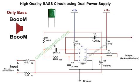 Treble and bass stereo control circuit the 6ca740a is a monolithic integrated circuit for controlling. ic 4558 Subwoofer Bass Booster Circuit diagram , bass circuit for woofer