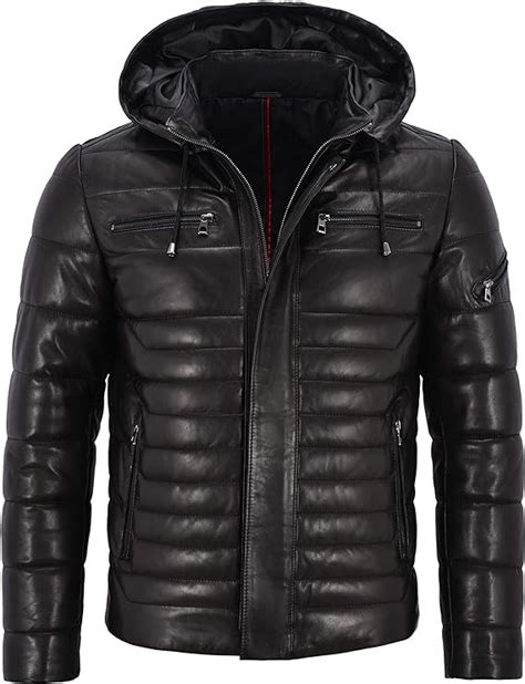 Mens Real Leather Jacket Puffer Hooded 100 Lambskin Fully Quilted