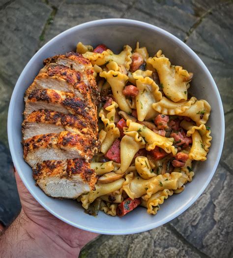 Combine your pasta and meat with your choice of sauce into an ovenproof dish, tomato works well. Homemade Baked Cajun Chicken with Chorizo Pasta : food