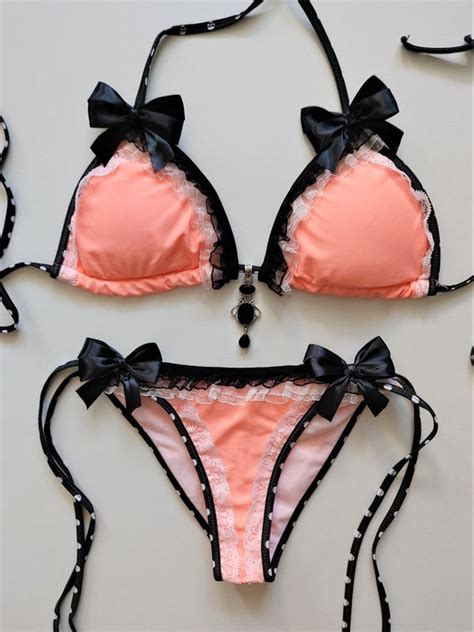 Gothic Lolita Bikini Scrunch Bottom Brazilian Bikini Peach Etsy
