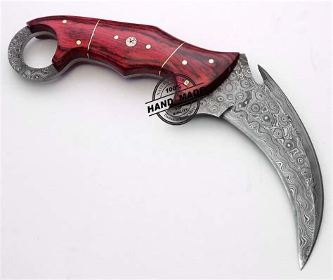 Custom Handmade Damscus Steel Karambit Knife With Leather Sheath