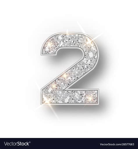 Silver Glitter Alphabet Numbers 2 With Shadow Vector Image