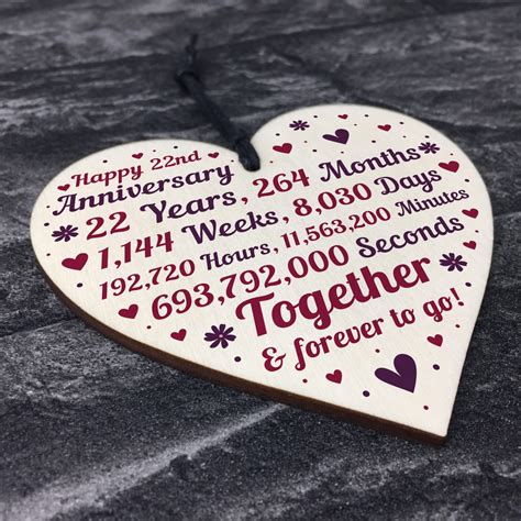 Anniversary Wooden Heart To Celebrate 22nd Wedding Anniversary