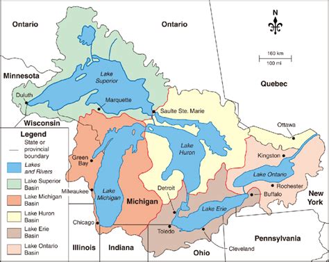 Great Lakes Basin And Individual Lake Sub Basin Map Map By Mic