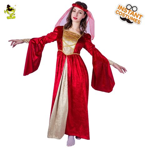Adult Women Red Medieval Princess Costumes Carnival Party Elegant Renaissance Queen Cosplay Long
