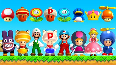 New Super Mario Bros U Deluxe All Power Ups Characters Youtube