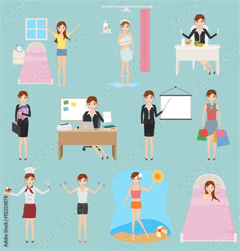 Daily Routine Of Business People Office Character Woman Charact