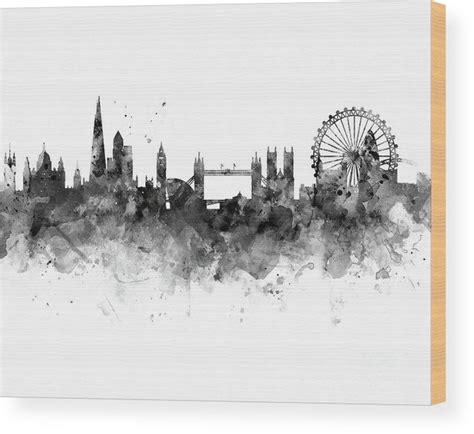 London Skyline Wood Print By Monn Print In 2020 Skyline Art London