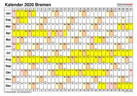 Kalender 2020 Bremen Ferien Feiertage Pdf Vorlagen