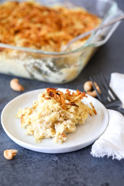 Potato chips, crushed for topping. Creamy Cashew Potato Casserole {Whole30} - Little Bits of...