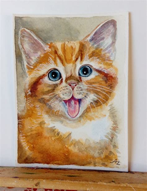 Cat Painting Original Art Funny Kitten Artwork Small Wall Art Etsy