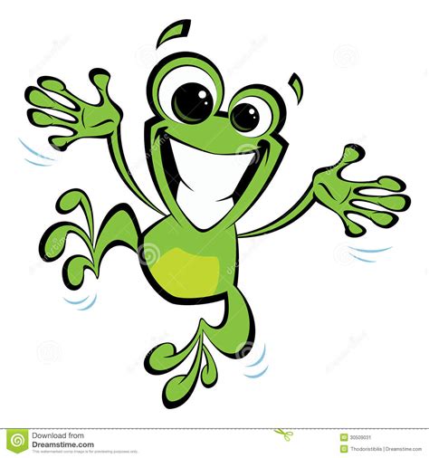 Happy Cartoon Smiling Frog Jumping Excited Stock