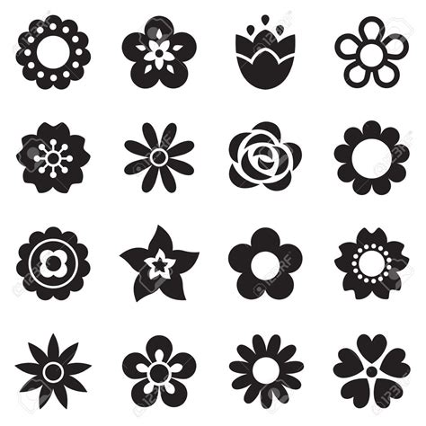 31359794-Conjunto-de-iconos-de-flores-planas-en-silueta-aislados-en-blanco-Simples-dise-os-retro ...