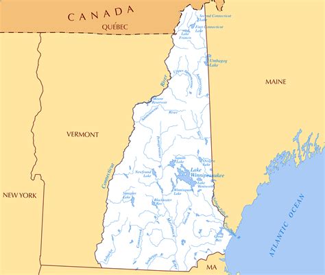 Large Rivers And Lakes Map Of New Hampshire State New Hampshire State