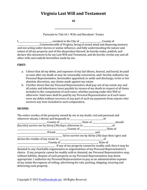 Download Virginia Last Will And Testament Form Pdf Word