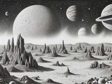 Premium Ai Image Alien Planet Landscape In Retro Dotwork