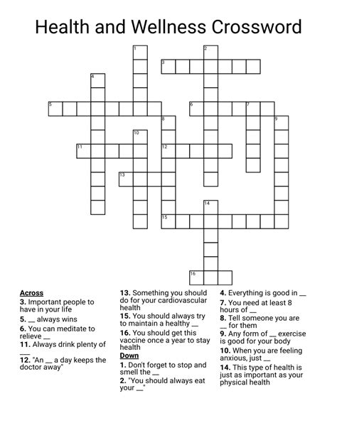 Health And Wellness Crossword Wordmint
