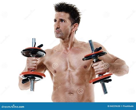 Man Weights Exercises Isolated Stock Photo Image Of Exercises