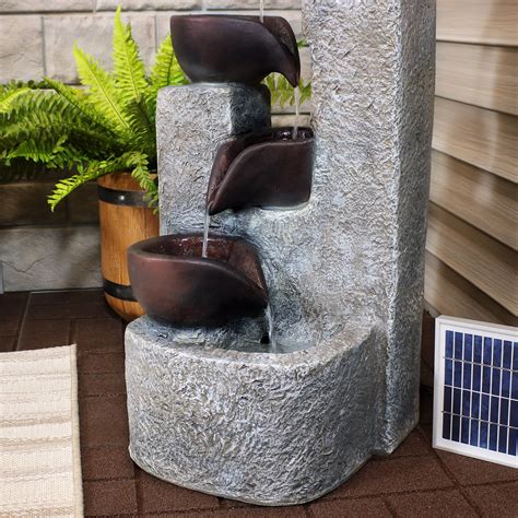 Sunnydaze Aged Tiered Vessels Solar Fountain With Battery Backup 29