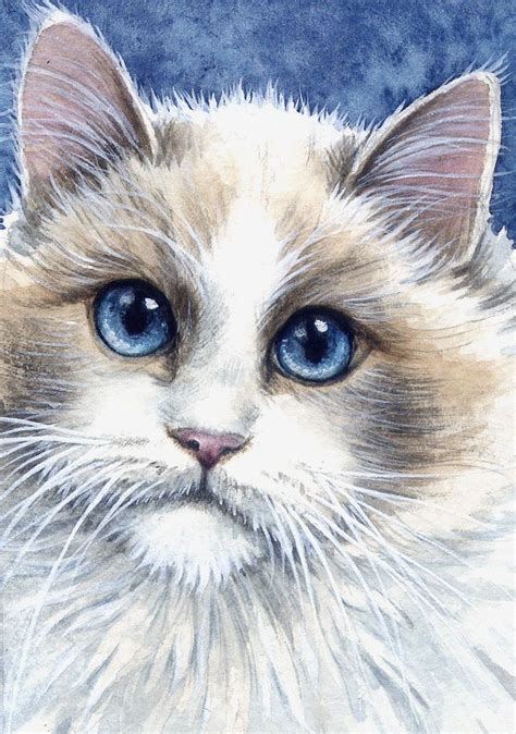 Aceo Original Miniature Watercolor Painting Cats By Elena Mezhibovsky
