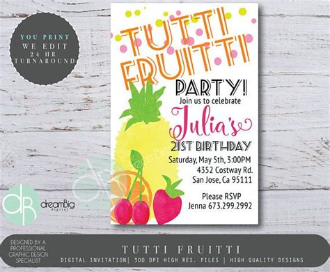 Watercolor Tutti Fruitti Party Invitation Two Tti Frutti Birthday