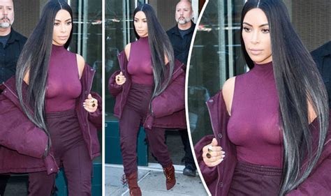 braless kim kardashian flashes nipples in tight top ahead of kanye west s nyfw show celebrity