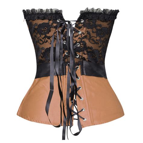 Sexy Overbust Champagne Black Lace Gem Bowknot Sweetheart Corset N