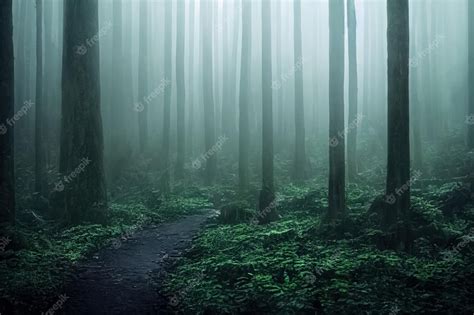 Premium Photo Gloomy Spooky Foggy Dark Forest Landscape Surreal