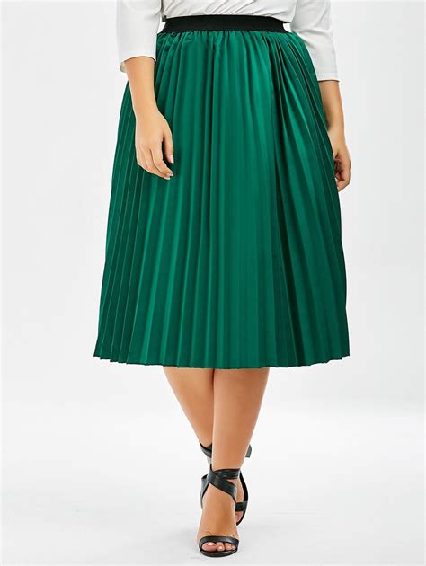 [17 off] 2021 plus size sparkly midi pleated skirt in green dresslily