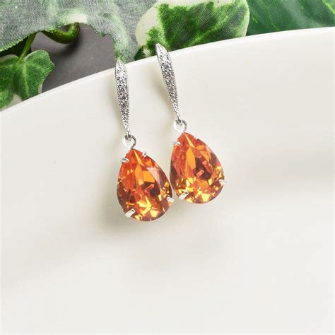 Orange Earrings Tangerine Swarovski Crystal Teardrop Earrings