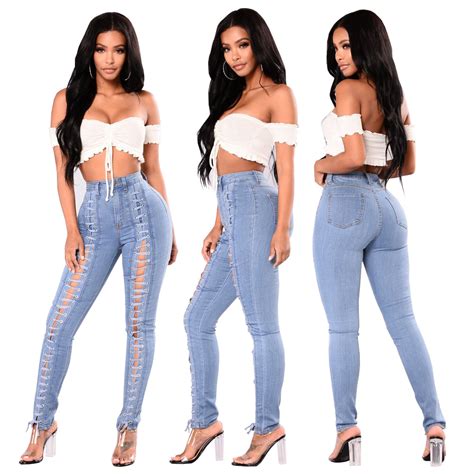 Front String Sexy Denim Pants Washed Club Women Jeans China Women